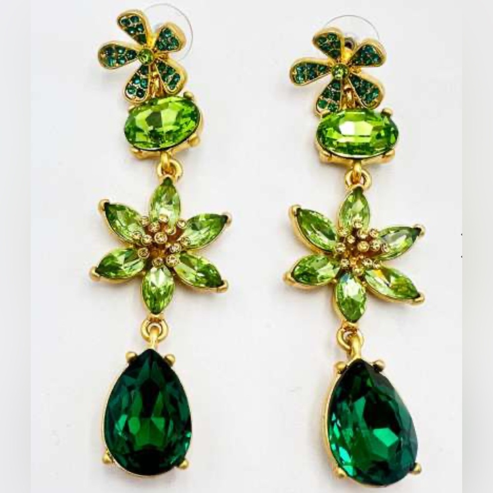 Oscar de la Renta Green 
Crystal Flower Earrings